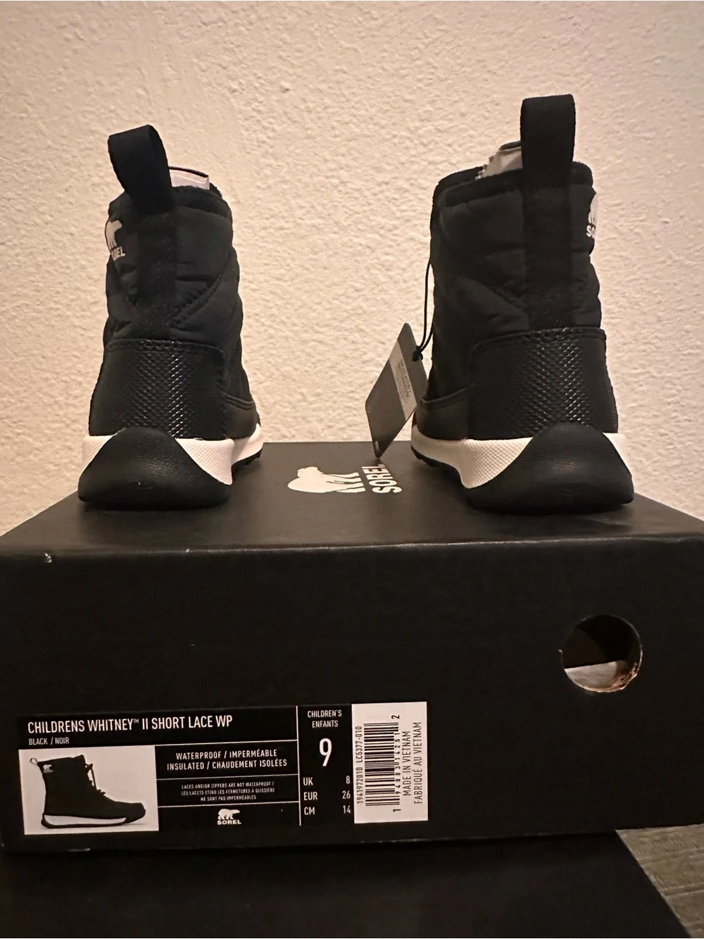 Sorel Kids Black Boots with Red Accent Laces